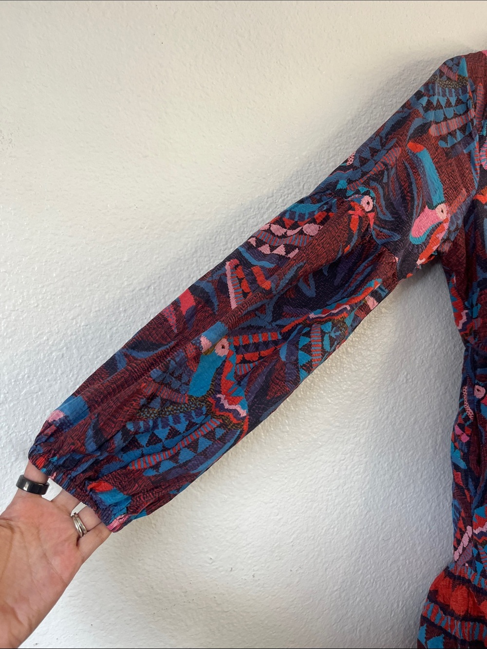 FARM Rio x Anthropologie Toucan Printed Mini in Red Blue V-Neck Dress XS - Picture 4 of 5